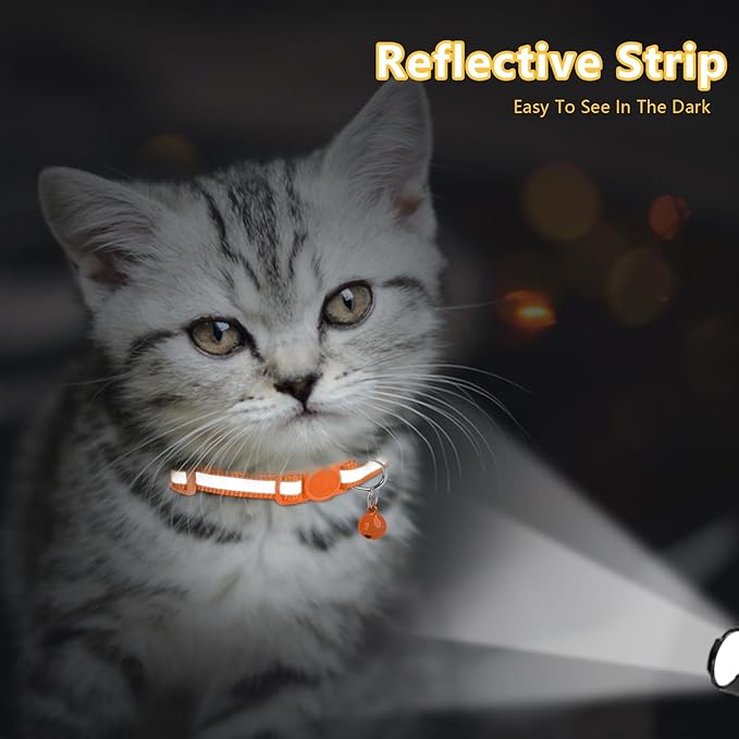 Taglory Kitten Collar Breakaway with Bell, 2 Pack Girl Boy Pet Kitten Collar Adjustable 6-8 Inch for 2-6 Months Cat, Orange