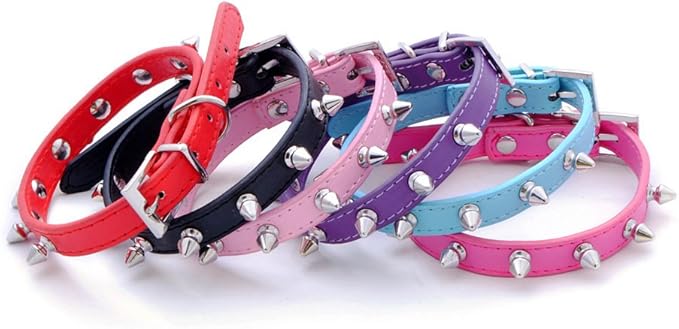 Spiked Dog Collar for Small Dogs, Mushrooms Rivet Soft Pu Leather Spike Stud Studded Cat Collar Adjustable for Mini Tiny Breed Pet Teacup Puppy (S, Red)