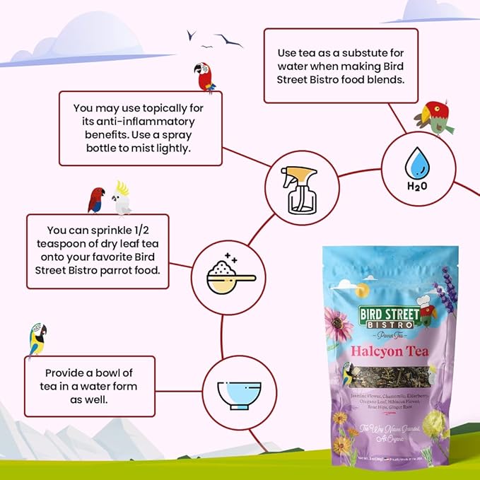 Parrot Tea 3oz - Parakeet & Cockatiel Food Vitamin Substitute - Bird Health Supplies - Bird Food Topper