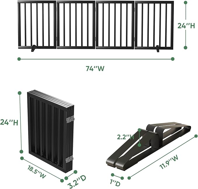 Dog Gate, Freestanding Dog Gates for Doorways, Foldable Dog Gate Indoor, Pet Gates for Doorways Bedroom, Puppy Gate with Metal Support Feet, Room Divider 4 Panels (Black)
