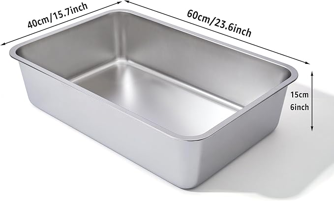 Stainless Steel Litter Box 2 Pack, 23.6“x15.7"x6" Deep Stainless Steel Cat Litter Box Extra Large, XL Metal Litterbox for Big Cats with High Sides, Non Stick Surface, Easy to Clean