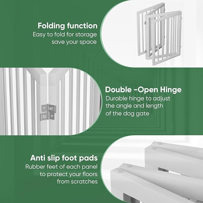Dog Gates for Doorways, Tall Dog Gate Indoor, Foldable Pet Gates for Doorways Bedroom, Freestanding Puppy Gate with Metal Support Feet, Room Divider, 4 Panels (White)