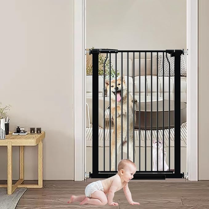 41" Extra Tall Baby Gate With Door, 40.6-54.7 In Wide Dog Gates for Doorways Stairs, Walk Through Large Pet Gate Indoor, Pressure Mounted Child Safety Gates for Kids Puppy Doggie Metal Black