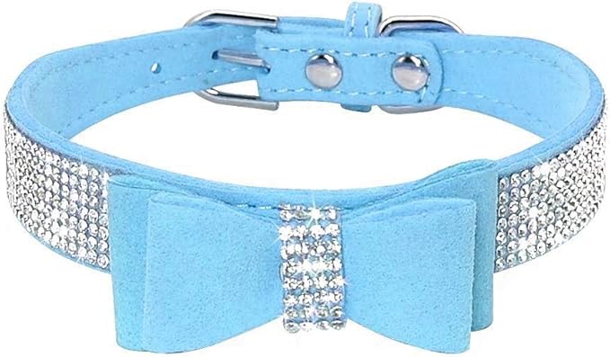 Cute Dog Collar with Bling Rhinestone, Fancy Crystal Diamond Glitter Pretty Jewel Soft Cat Collars for Small Medium Large Breed Dogs Girl Female Pet Puppy Kitten Terrier (S, Light Blue1)