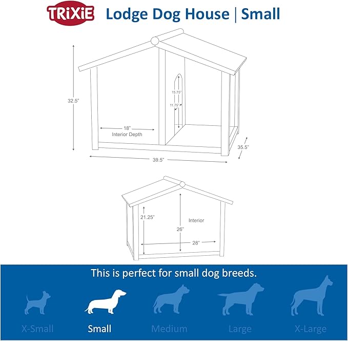 TRIXIE Natura Lodge Dog House, 39.5" L X 35.5" W X 32.5" H