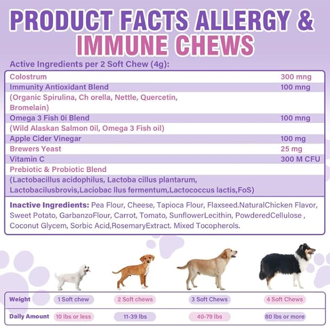 Dog Allergy Chews 500PCs, Dog Allergy and Itching Skin Relief Anti Itch Aller Immune Bites for Dogs Itching Licking Paws Treatment Relief Itchy Chew Probiotics Vitamins for Skin and Coat Allergies