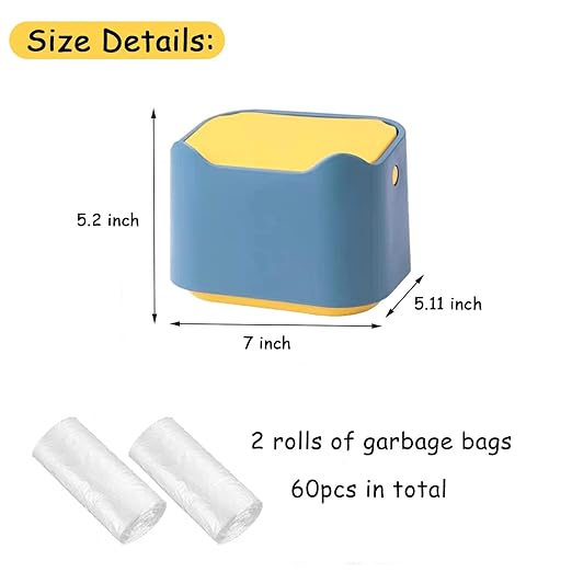 Cat Litter Trash Can Mini Countertop Cat Litter Disposal Bin with Press Type Lid Pet Poop Trash Can Includes 60 Refill Bags (Blue)