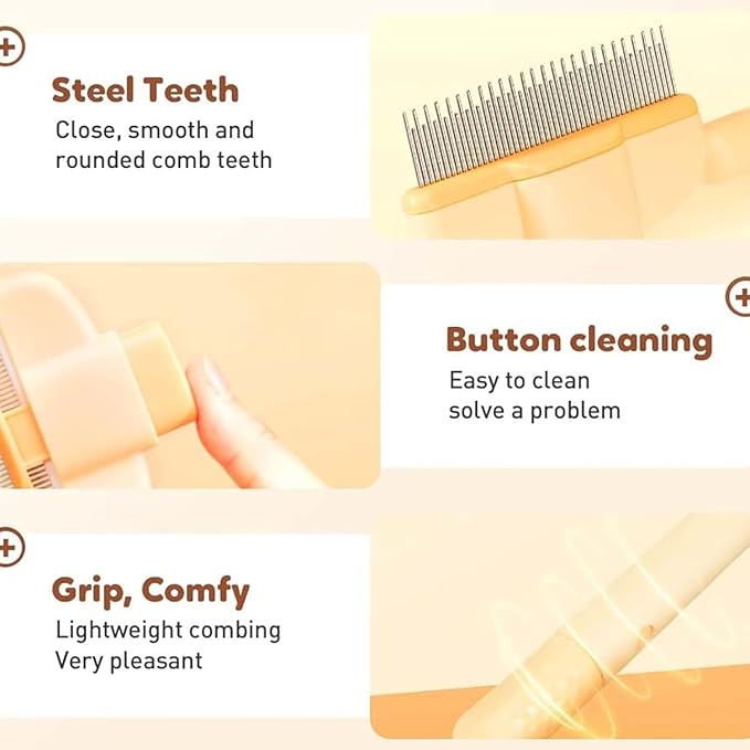 Brush For Cats 2pcs Pet Cats Dogs Brush Comb Flea Comb, With Long & Short Stainless Steel Metal Teeth Cat Combs for Indoor,for Shedding And Tangles, Self-Cleaning Pet Comb Comfort And Safety (5)