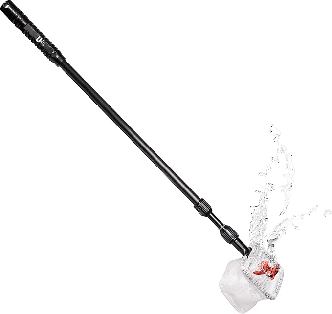 UNEAK - Aquarium Fish Net with Extendable 22"-33" Handle, Telescopic Fish Tank Nets, Fine Mesh Net for Fish and Shrimp Catching, Ponds, Creeks, and Aquariums