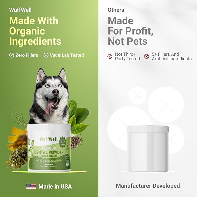 Dog Teeth Cleaning Powder with Probiotics – Dog Dental Care for Plaque & Tartar Remover – Effective Dog's Teeth Care & Oral Hygiene for Fresh Breath – USA Made Dental Powder for Dogs Teeth