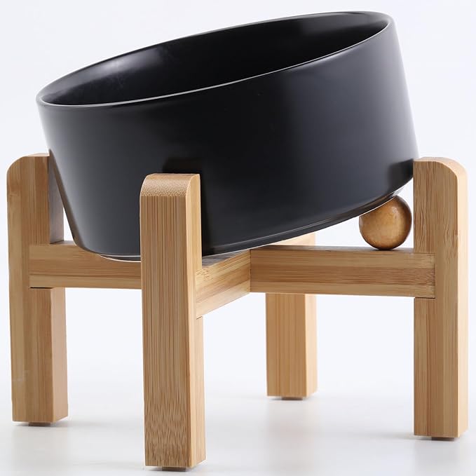Petygooing Black Elevated/Raised 15° Slanted Ceramic Dog Bowl for Large and Medium Breeds, Pet Anti Slip Feeding Bowl,Food Water Dish with Stand for Large and Medium Dogs (60 OZ / 7.6 Cup)