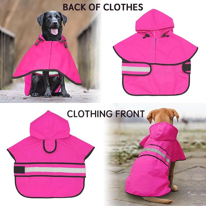 Candofly Reflective Dog Raincoat - Waterproof Dog Rain Jacket with Leash Hole, Hooded Dogs Ponch Slicker for Large Dogs (Pink, X-Large)