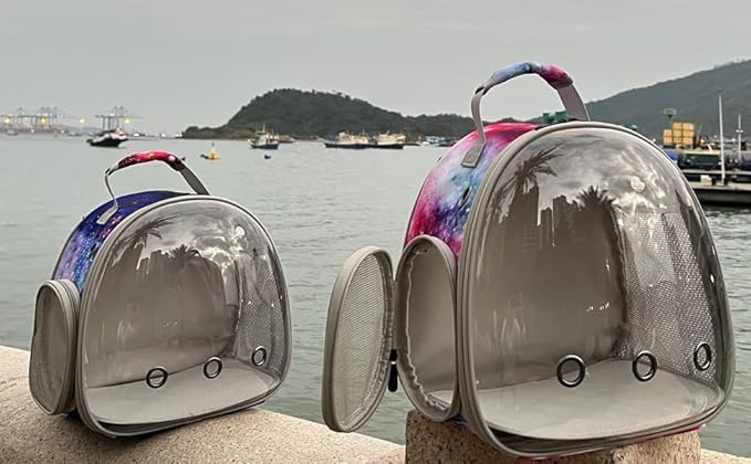 Guinea Pig Carrier Backpack, Bearded Dragon Backpack, Reptile Lizard Clear Space Capsule Bubble Astronaut Window Backpack Carrier for Bunny Hedgehog Rabbit Hamster (Galaxy Blue)