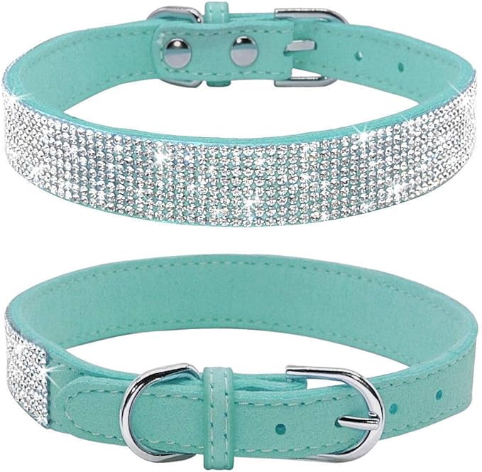Cute Dog Collar with Bling Rhinestone, Fancy Crystal Diamond Glitter Pretty Jewel Soft Cat Collars for Small Medium Large Breed Dogs Girl Female Pet Puppy Kitten Terrier (XXS, Light Blue)