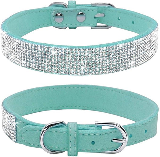 Cute Dog Collar with Bling Rhinestone, Fancy Crystal Diamond Glitter Pretty Jewel Soft Cat Collars for Small Medium Large Breed Dogs Girl Female Pet Puppy Kitten Terrier (XXS, Light Blue)