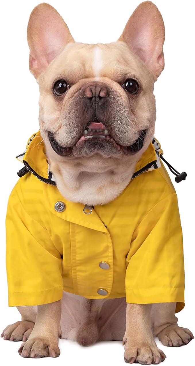 HDE Dog Raincoat Poncho Double Layer Zip Rain Jacket with Removable Hood, Leash Hole for Small to 3XL Dogs and Puppies Yellow - M