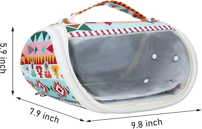 Wontee Small Pet Carrier Hamster Carrier Bag Portable Travel Carrier for Hamsters Mouse Baby Guinea Pig Hedgehog Sugar Glider Small Birds (M, Pink Ethnic)