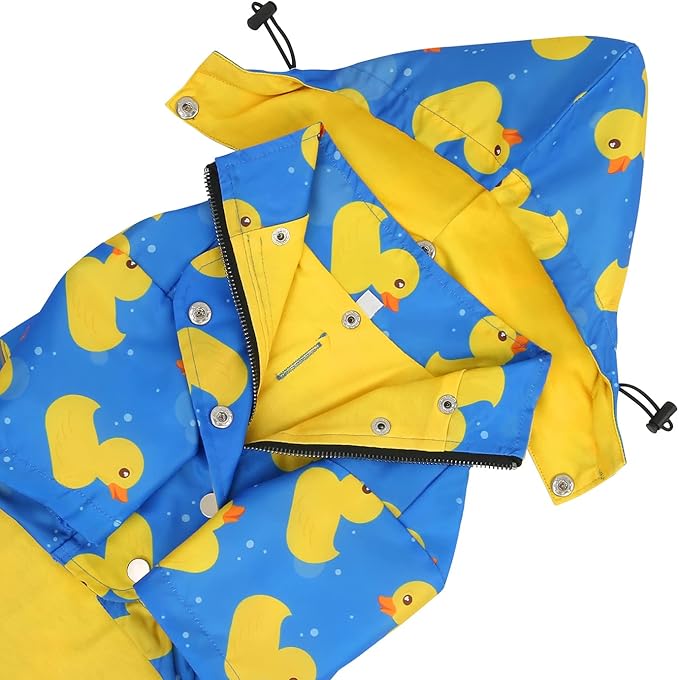 HDE Dog Raincoat Poncho Double Layer Zip Rain Jacket with Removable Hood, Leash Hole for Small to 3XL Dogs and Puppies Ducks Blue - XL