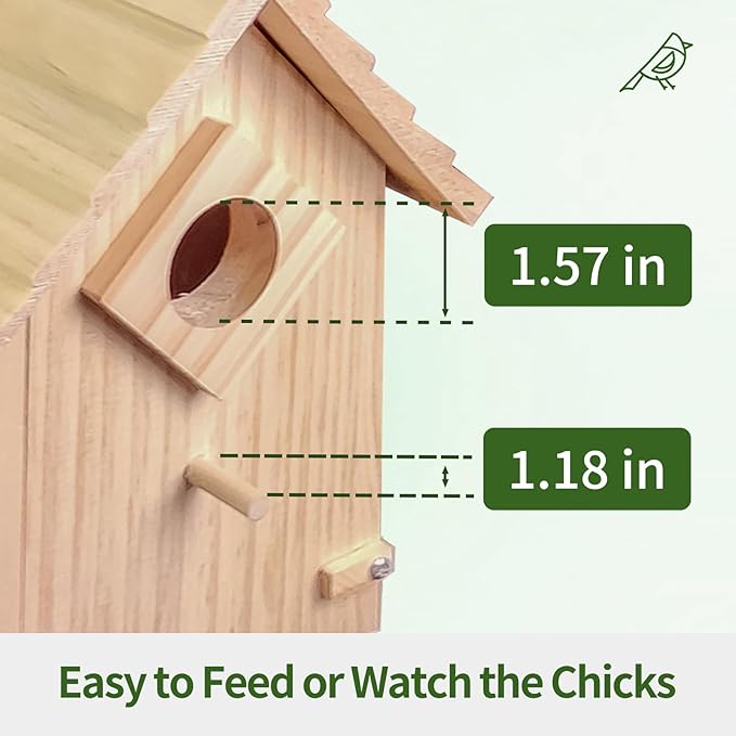 Wood Bird Houses for Outside, No Assembly Required, Bluebird Houses for Outside, Hummingbird Houses for Outside, Easy to Clean, Wooden Bird Houses with Perches for Bluebirds, Hummingbirds, Wrens