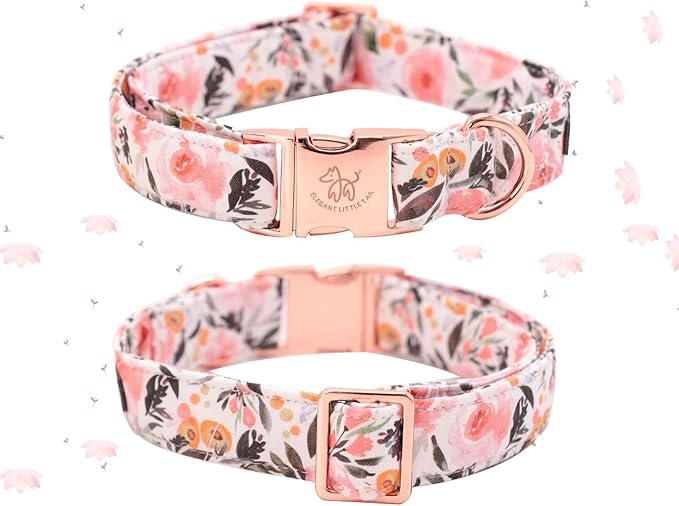 Elegant little tail Dog Collar, Pink Floral Pattern Pet Collar Summer Durable Cute Dog Collars Male or Female Pet Gift Adjustable Dog Collar for X-Small Dogs