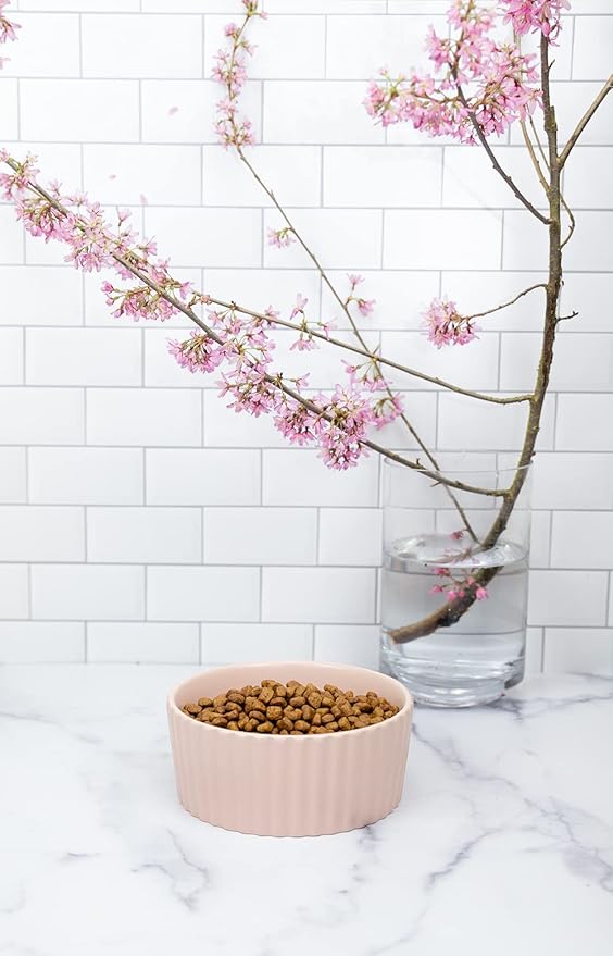 Waggo Ripple Ceramic Dog Bowl for Medium and Large Breeds - Modern with Matte Finish, Heavyweight Durable Pet Food and Water Dish Crock, Dishwasher Safe (Medium, Cloud)