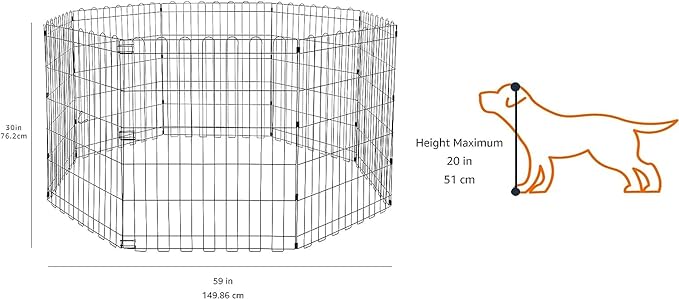 Amazon Basics Foldable Octagonal Metal Exercise Dog Playpen - Indoor/Ou, , Blacktdoor, No Door, Small (8 Panels, 24 x 30), Easy to assemble, store, and customize, 30" - Small, Black