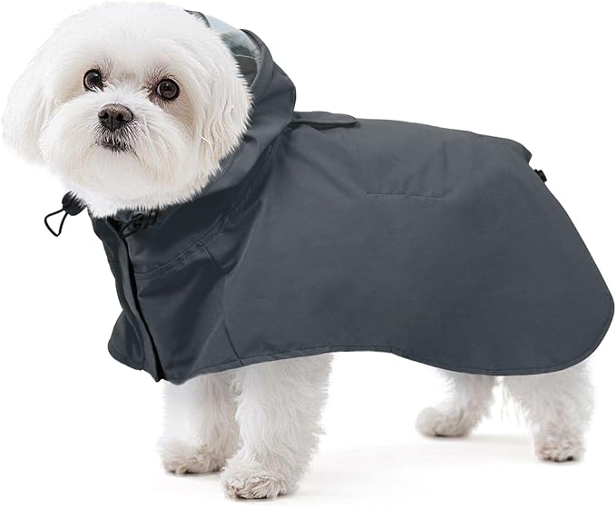 Dora Bridal Dog Raincoat for Small Dogs, Adjustable Clear Hooded Dog Rain Jacket, Waterproof Dogs Rain Coat Poncho with Reflective Strips for Chihuahua, Yorkshire Terrier, Maltese Grey, S