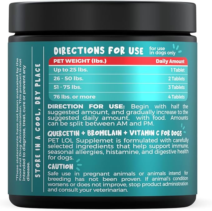 Quercetin for Dogs with Bromelain & Vitamin C - Allergy & Itch Relief, Immune & Inflammatory Support - 120 Chewable Tablets Made in USA