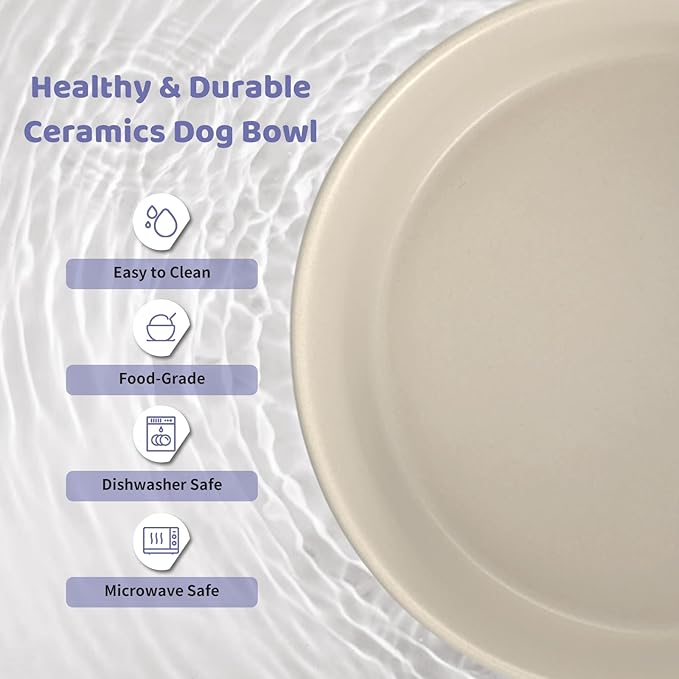SPUNKYJUNKY Ceramics Elevated Dog Bowls with Wooden Stand Raised Dog Bowl for Medium Large Dog Food and Water Pet Feeding Bowl(Double 60OZ Bowls,Grey)