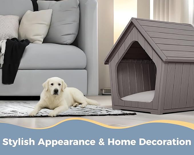 DRATO Dog House Indoor Outdoor - Weather-Resistant Resin Pet Shelter for Patio, Porch, Living Room