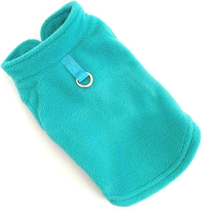 JACKO & CO - Fleece Vest Sweater with Leash Ring - Soft Lightweight Breathable for Puppies Small Medium Dogs, Kitten, Cats, Chihuahua - Warm for Fall/Autumn/Winter (Turquoise, Small 4-6lbs)