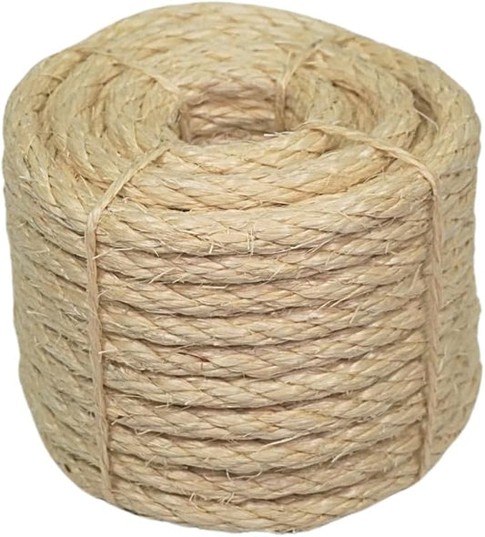 Premium Brazilian Sisal Rope, Natural Fiber 100% Sisal, Ultra Durable, Chemical-Free, Ideal for DIY, Cats, Scratching Post Replacement, Home Decor, Garden, Crafting (3/8” 50 ft / 9.5mm 15m)