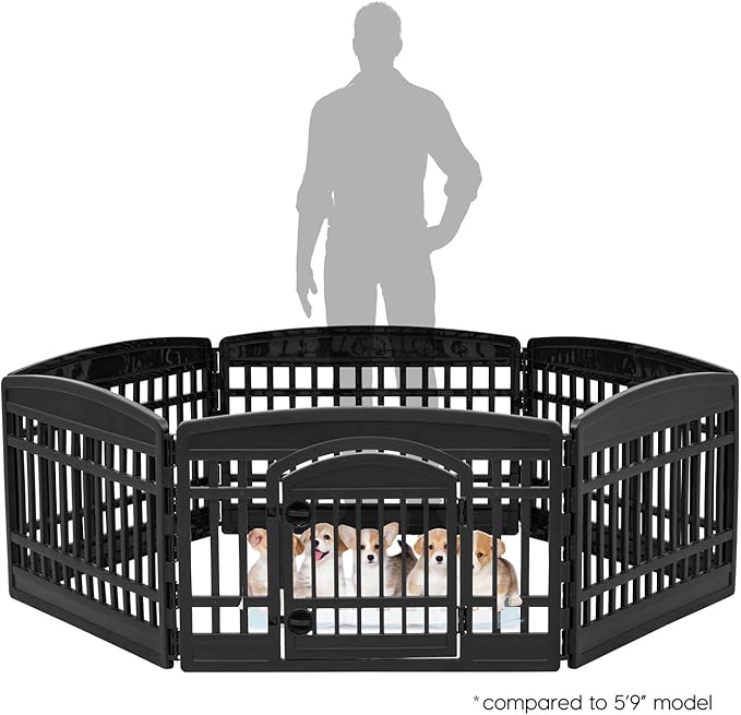 IRIS USA 24" 6-Panel Dog Playpen with Door, 61 x 61 x 24, Puppy Playpen, Dog Play Pen Indoors, Pet Fence, Puppies/Small Dogs, Black
