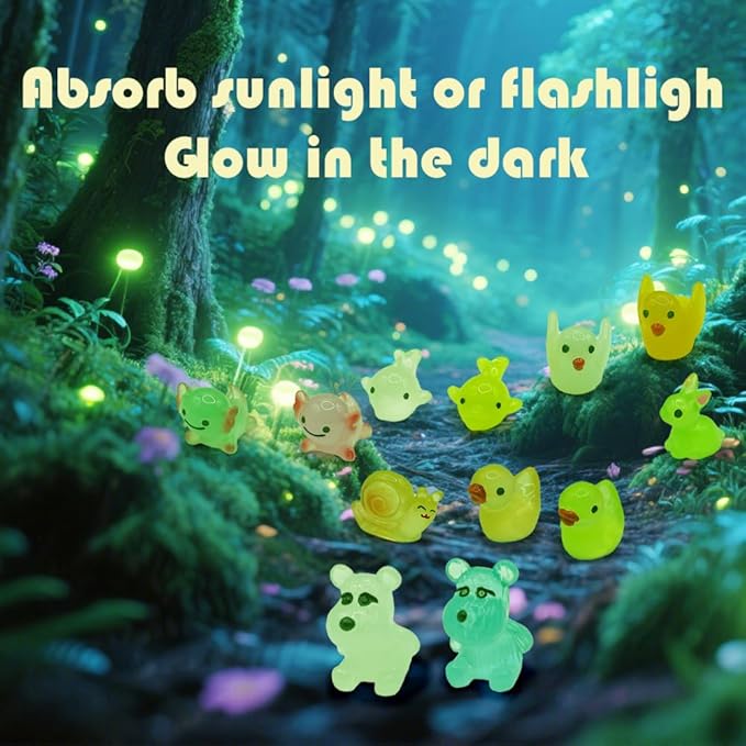 105 Pcs Luminous Mini Resin Animals Miniature Animals Figurines Tiny Little Animals Glow in Dark Small Animal Figures to Hide Mini Animals Micro Landscape Ornaments Fairy Garden Accessories