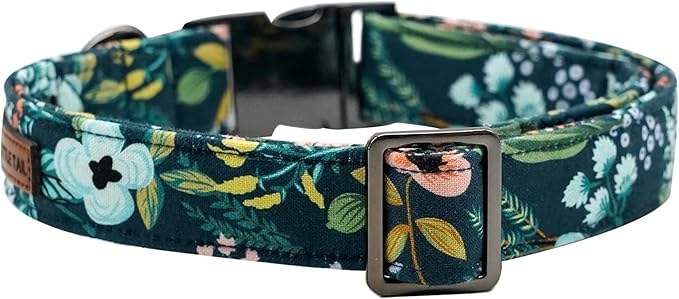 Elegant little tail Dog Collar, Floral Pet Collar Durable Darkblue Flower Dog Collars Male or Female Holiday Pet Gift Adjustable Dog Collar for Small Dogs