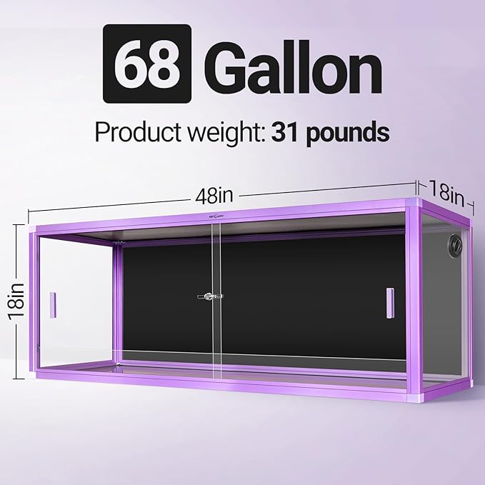 REPTI ZOO 68 Gallon Reptile Terrarium, 48" x 18" x 18" Light Weight Reptile Enclosure, Colored Reptiles Tank with Tempered Glass Door, Large Habitat for Bearded Dragon, Snake, Lizard, Gecko-Purple