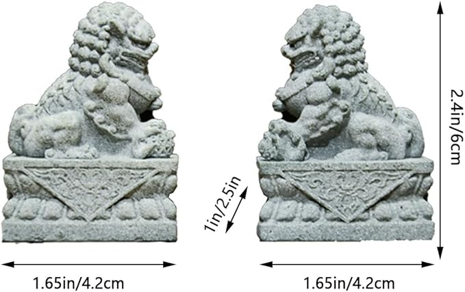 livelyfish Asian Fu Foo Dogs Pair of Two Guardian Lion Statues, Fish Tank Aquarium Sandstone Figurines Chinese Ornaments Feng Shui Decorations (M)