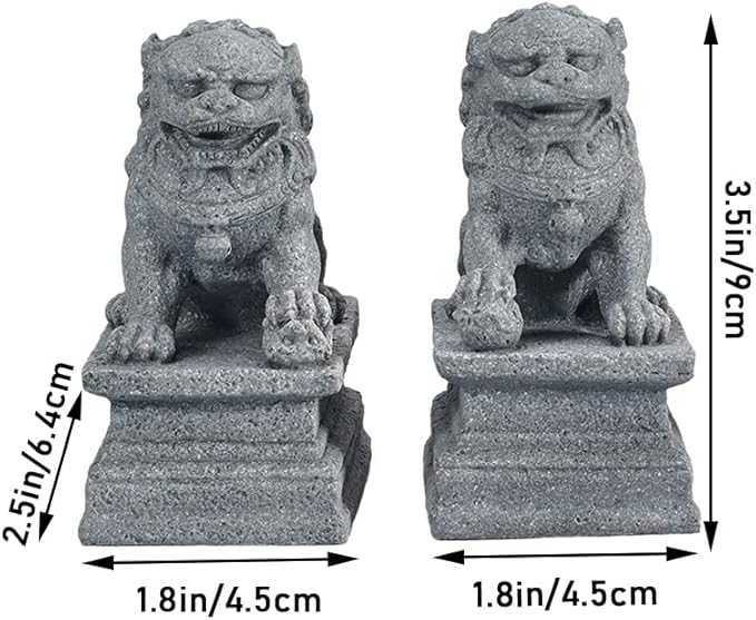 livelyfish Asian Fu Foo Dogs Statues A Pair of Two Guardian Lion Sandstone Figurine Pets Fish Tank Aquarium Landscape Ornaments Garden Feng Shui Decorations, M