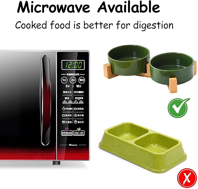 Petygooing Ceramic Dog Cat Bowl Set with Stand, Pet Food and Water Dishes,Medium Pet Bowl Anti -Slip Set of 2 Cat Dish-Pet Food Bowls Small Medium Size Dog (28OZ/6.1 in) Rust Green