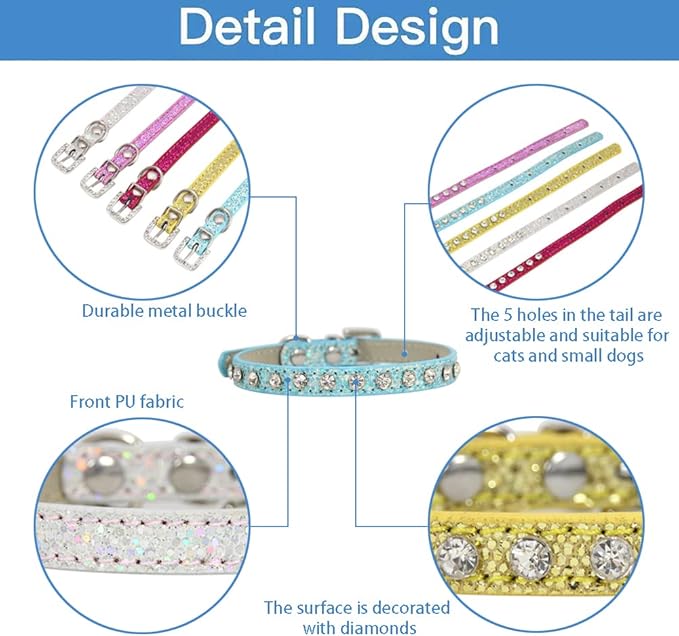 2 Pack Cat Collar Rhinestone Bling Cute Cat Collars Accessories for Pet Collars Adjustable Ideal for Girl Cats Male Cats(Silvery Gold)