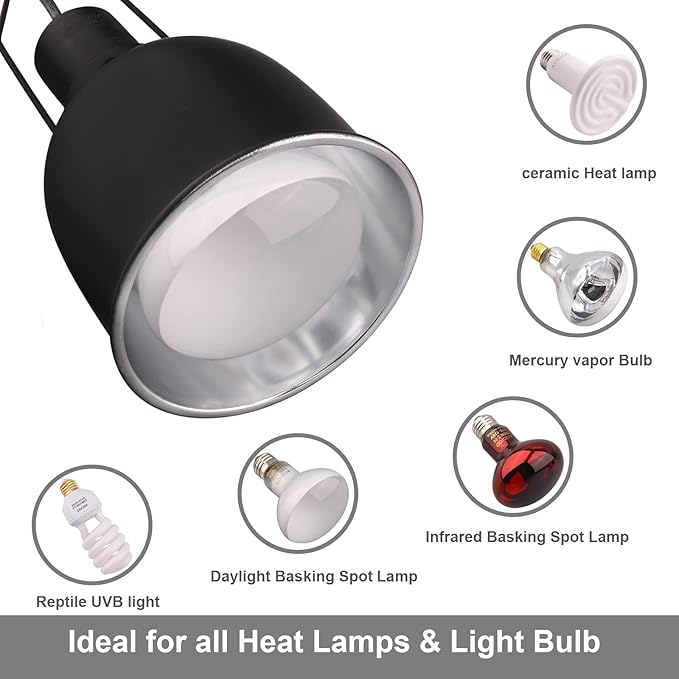 Aiicioo Reptile Light Fixture - Deep Light Dome 5.5Inch UVB Reptile Heat Lamp Reptile Light Fixture Max 100W Tortoise Leopard Gecko Snake Bearded Dragon
