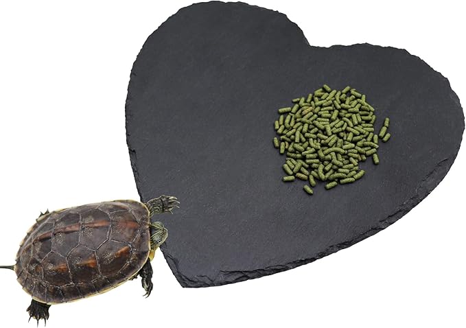 Reptile Basking Platform, 12 × 12 inch Tortoise Rock Plate, Heart Shape Natural Rock Reptile Food Dish, Turtle Feeding Bowl, Habitat Decor for Bearded Dragon Chameleon Frog Lizard Gecko Hermit Crab