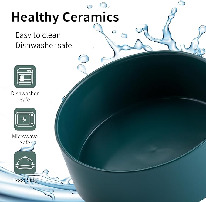 Green 8 in Dog Bowl Ceramic for Medium Large Sized Breed,Retrievers,7.6 Cups Non Slip Heavy Weighted Dog Food Water Dish,Durable Big Pet Bowl