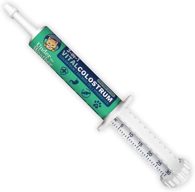 Under the Weather Colostrum Gel for Cats Immune Support Supplement | Salmon Oil & Probiotic Supplement | Natural Allergy Relief, Gut Health & Anti-Inflammatory Formula for Kittens & Senior Cats | 30cc