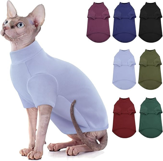 SUNFURA Turtleneck Sweater for Cat, Sphynx Cats Shirt Hairless Cat Sweaters with Sleeves, Warm and Soft Kitten Pullover Fleece Winter Pajamas Jumpsuit for Puppy Cats, Blue L