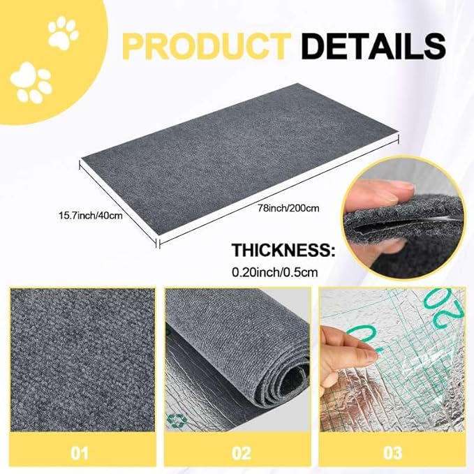 Cat Scratch Couch Furniture Protector, Adhesive Cat Scratch Pad Deterrent for Furniture, DIY Climbing Cat Scratcher Couch Protector from Cat Claws Scratching for Indoor(LightGrey,78x15.8In)