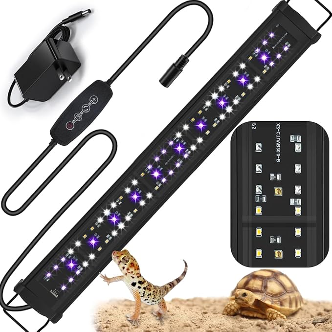 22-Inch LED UVB Light Fixture for Reptiles, Adjustable 10.0–20.0 UVA UVB Lamp with Dimming & Timer, 26W Aluminum Light for Bearded Dragons, Turtles, Snakes – Full Spectrum UVI Lighting for Tanks
