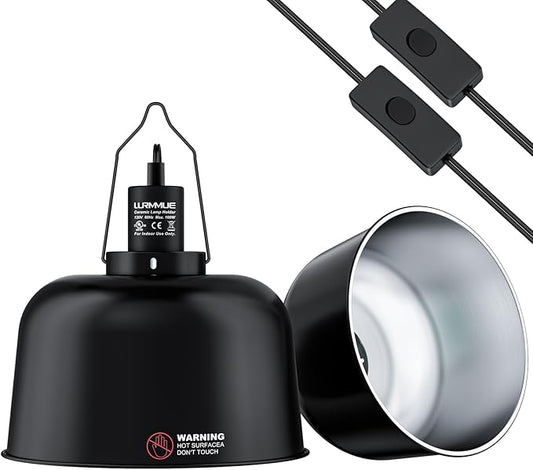 2 Pack 8.5" Deep Dome Reptile Heat Lamp Fixture with Clamp, ETL Certified Ceramic Socket for UVA/UVB Basking Bulbs & Heat Emitters, for Bearded Dragons, Turtles, Lizards, Snakes, Geckos, Terrariums