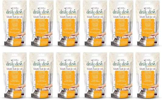 Caru - Daily Dish Smoothies - Lickable Chicken Cat Treat or Pet Food Topper - .5oz Tubes - 4 Tubes per Pack - 12 Pack