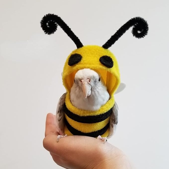 Bird Costume Diaper Flight Suit Bee Shape Hoodie Clothes Cosplay Photo Prop for Parrots Parakeet Cockatiel Sun Conure, Small Animals Apparel (Bee with Diaper, Medium), Green (BPF1)